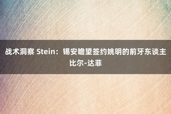 战术洞察 Stein：锡安瞻望签约姚明的前牙东谈主比尔-达菲