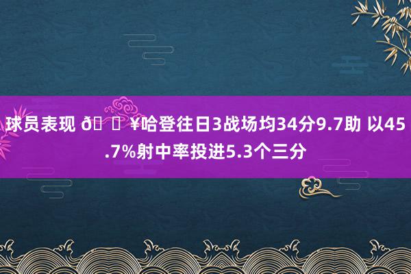 球员表现 🔥哈登往日3战场均34分9.7助 以45.7%射中率投进5.3个三分