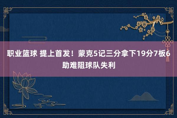 职业篮球 提上首发！蒙克5记三分拿下19分7板6助难阻球队失利