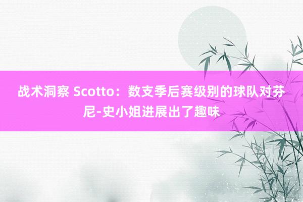 战术洞察 Scotto：数支季后赛级别的球队对芬尼-史小姐进展出了趣味