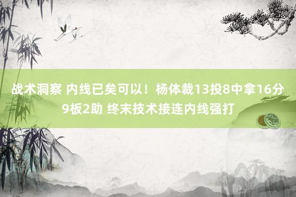 战术洞察 内线已矣可以！杨体裁13投8中拿16分9板2助 终末技术接连内线强打