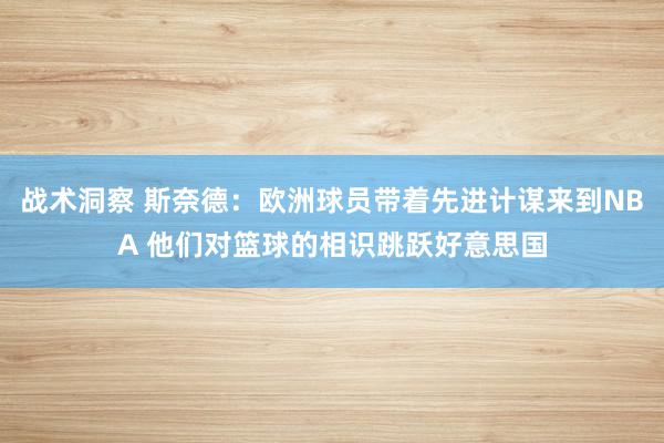 战术洞察 斯奈德：欧洲球员带着先进计谋来到NBA 他们对篮球的相识跳跃好意思国