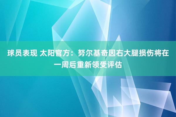 球员表现 太阳官方：努尔基奇因右大腿损伤将在一周后重新领受评估